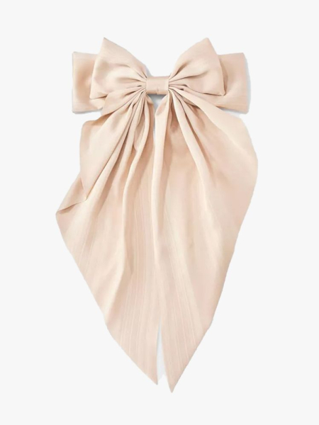 A New Day Texture Double Bow Hair Barrette large light pink hair bow on light gray background